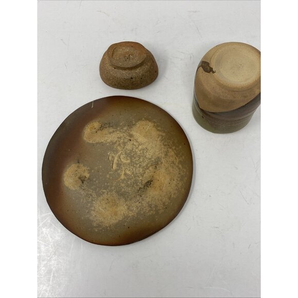 Studio Art Handmade Pottery 3 Piece Set Plate Cup Trinket Bowl JR Cooper Signed - Picture 7 of 12